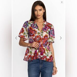 Johnny was calanthe high low empire waist top cream floral lightweight xl